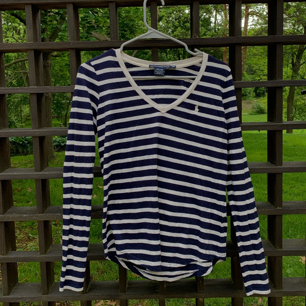 RLS Navy Striped V-Neck
